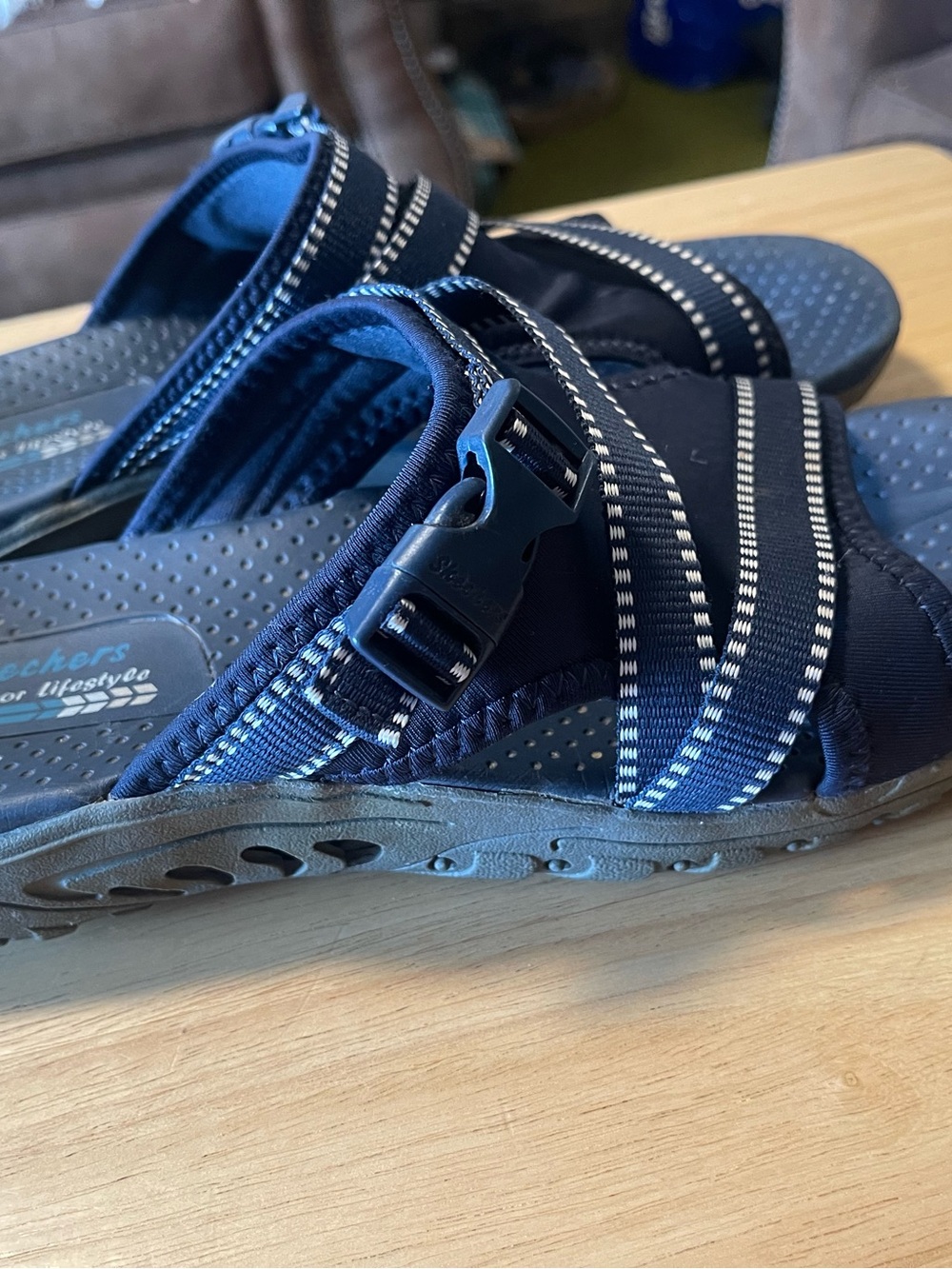 Skechers Outdoor Lifestyle Size 10 Perfect Planning Slide Reggae Navy Blue